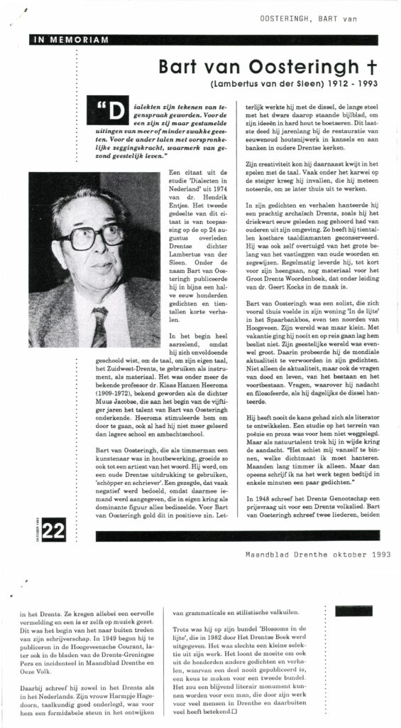 In memoriam Bart van Oosteringh (Lambertus van der Sleen