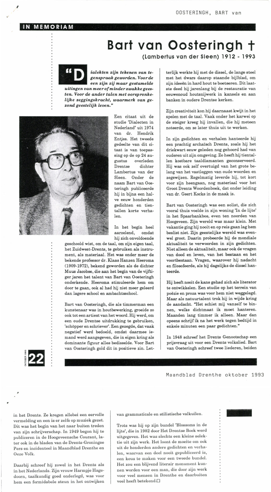 In memoriam Bart van Oosteringh (Lambertus van der Sleen